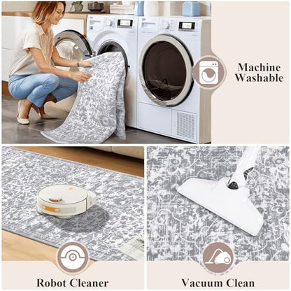 Pauwer Hallway Runner Rug 2x6, Washable Boho Kitchen Runner, Grey White - color: Grey White, size: 2' x 6' (Runner)