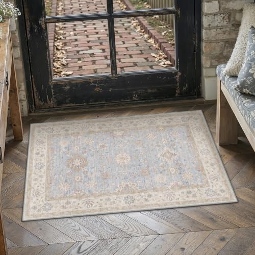 2x3 Blue Area Rug for Entryway Vintage Netural Washable Carpet - color: Blue, size: 2' x 3' (Rectangular)