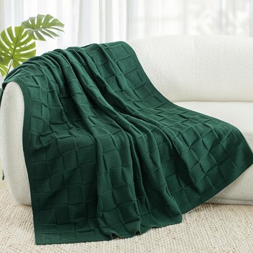 Whale Flotilla Checkered Knit Throw Blanket for Couch, Dark Green - color: Dark Green, size: 50x60 Inch