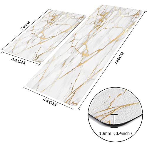 Mrcrypos Gold White Kitchen Rugs Cushioned Anti Fatigue 2 PCS Marble - color: White Marble, size: 17" W x 29" L + 17" W x 47" L