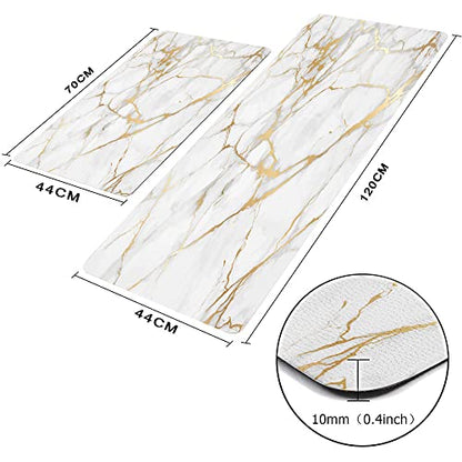 Mrcrypos Gold White Kitchen Rugs Cushioned Anti Fatigue 2 PCS Marble - color: White Marble, size: 17" W x 29" L + 17" W x 47" L