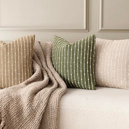Foindtower Boho Striped Boucle Lumbar Throw Pillow Covers 12x20 Olive Green - color: Olive Green, size: 20" x 12" (Pack of 2)