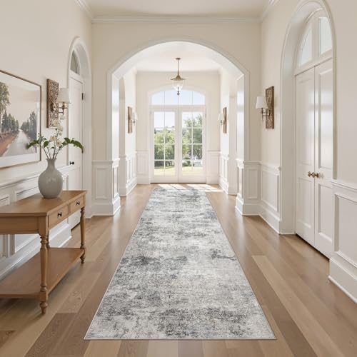 DMOYEST 3x10 Washable Runner Rug for Hallway Abstract Soft Carpet Runner - color: Grey Blue, size: 3' x 10' (Runner)