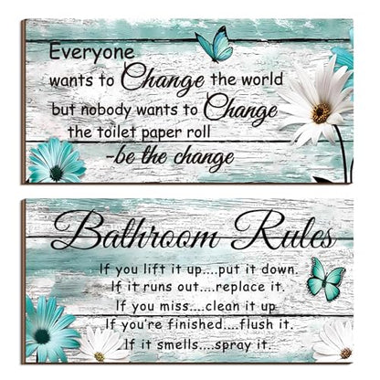 Jetec 2 Pcs Funny Bathroom Signs Wall Decor Farmhouse,Butterfly Style - style: Butterfly Style