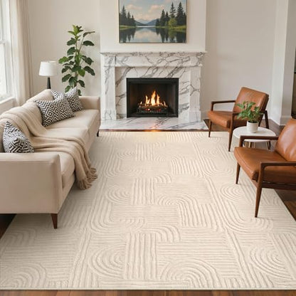 GENIMO Beige Rug 6x9 Washable Area Rugs for Living Room, Soft High Low Pile - color: Arch Beige, size: 6' x 9' (Rectangular)