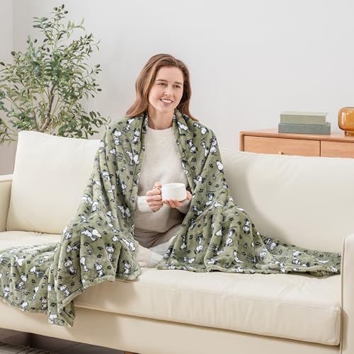Berkshire Blanket Peanuts VelvetLoft Cute Character Snoopy Plush Throw Blanket,Peanuts Poses and Paws Loden,Throw 55 in x 70 in (Official Peanuts® Product) - color: Loden Green, size: Throw (55 in x 70 in)