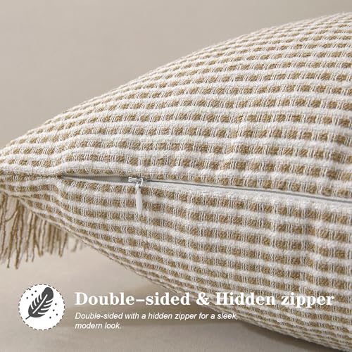 Handmade Tassel Boho Striped Fringe Pillow Covers Set of 2-20x20 Inch - color: Khaki, size: 20" x 20" (Pack of 2)