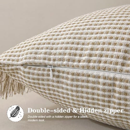 Handmade Tassel Boho Striped Fringe Pillow Covers Set of 2-20x20 Inch - color: Khaki, size: 20" x 20" (Pack of 2)