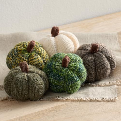 Cozy Mini Knit Pumpkins Set of 5 (Juniper 2.5 Inch Set) - color: Juniper Set 5