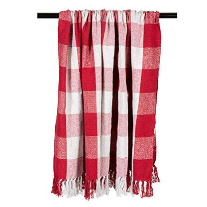 DII Buffalo Check Collection Rustic Farmhouse Throw Blanket with Tassles, 50x60, Red/White - color: Red/White, size: 50x60"