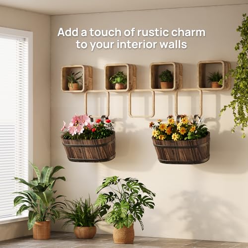 2Pack Wood Fence planters Railing planter box Window boxes planters porch - color: Carbonized-2pcs, size: Large