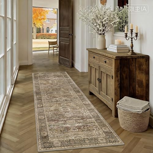 2x6 Brown Runner Rug Vintage Washable Runner Rugs for Hallway Kitchen - color: Brown, size: 2'*6'(Runner)