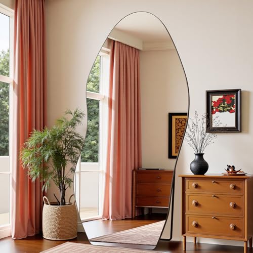 Antok Irregular Full Length Mirror, 81"x41" Asymmetrical Floor Mirror with Stand, Standing Hanging Leaning Irregular Mirrors for Bedroom Living Room Entryway, Wavy Shaped, Black - color: Black, size: 81"L x 41"W, style: Wavy Shaped Style