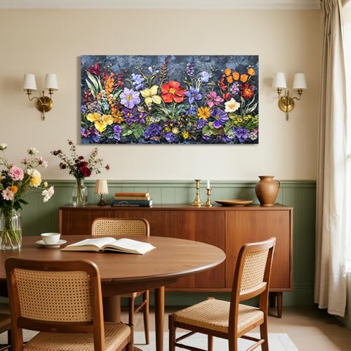 crmotu Nature Oversized Wall Art, Watercolor Wildflower Pictures 29"x57" - color: Purple and Gold, size: 57"L x 29"W