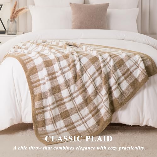 Battilo Plaid Beige Throw Blanket for Couch, Fall Blanket, 50"x60", Beige - color: Beige