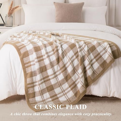 Battilo Plaid Beige Throw Blanket for Couch, Fall Blanket, 50"x60", Beige - color: Beige