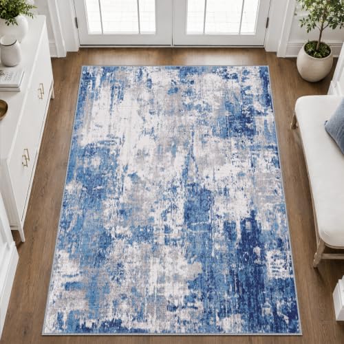 RELEANY Washable 3'x5' Abstract Area Rug for Living Room Blue Gray - color: Blue/Gray, size: 3' x 5' (Rectangular)