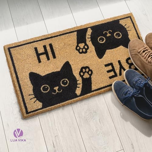 Funny Coir Door Mats Outside and Inside, Hi Bye Cat, 17 x 30 in - color: Hi Bye Cat