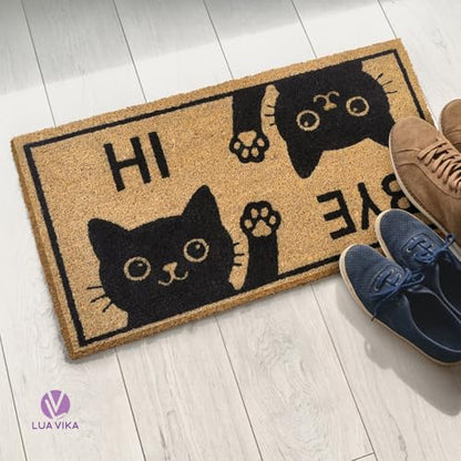 Funny Coir Door Mats Outside and Inside, Hi Bye Cat, 17 x 30 in - color: Hi Bye Cat
