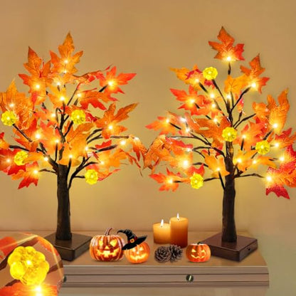 TURNMEON Fall Decor 2 Pack 18 Inch Prelit Fall Maple Tree 48 LEDs Timer - size: 2Pack 18 Inch