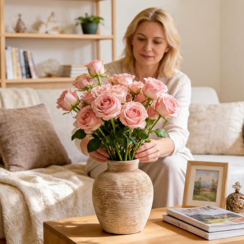 6-Inch Ceramic Flower Vase Home Decor Farmhouse Table Brown Vases