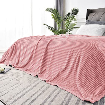 BEDELITE 3D Ribbed Jacquard Pink Full Size Blankes for Bed, 84x90 Inch - color: Dusty Pink, size: Full(84"x90")