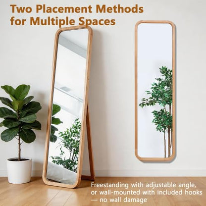 Anwick Full Length Floor Mirror Wood Frame Standing Mirror Natural 63 in - color: Natural