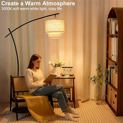 Lightdot Arc Floor Lamp Modern 3000K Dimmable Standing Lamp for Living Room - color: Fabric-Black