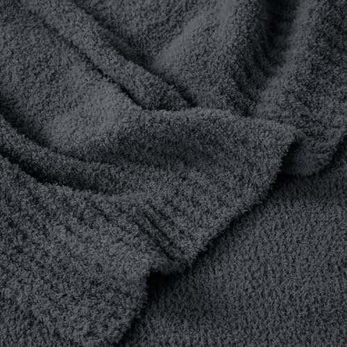 JOOJA Dark Grey Black Fuzzy Knitted Blanket, Soft Lightweight Plush Queen Size Blanket for Bed, Cozy Nights, Charcoal Grey, 90x90 - color: Charcoal Grey, size: 90x90