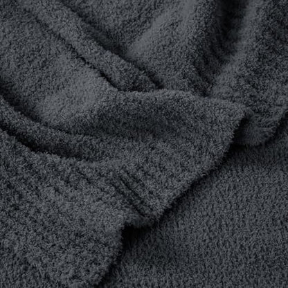 JOOJA Dark Grey Black Fuzzy Knitted Blanket, Soft Lightweight Plush Queen Size Blanket for Bed, Cozy Nights, Charcoal Grey, 90x90 - color: Charcoal Grey, size: 90x90