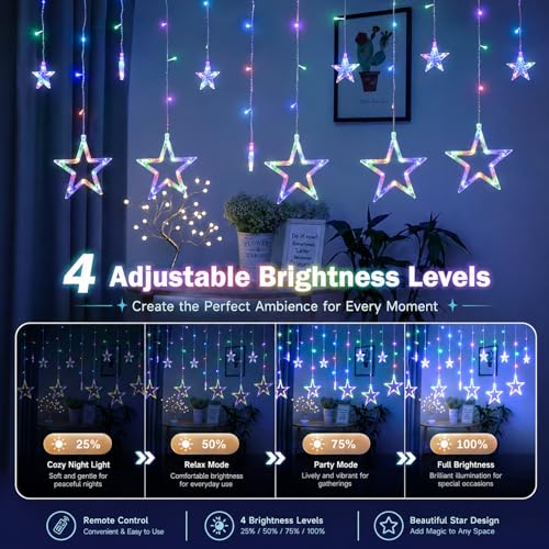 Vigdur Star String Lights, 12 Stars 138 LEDs Star Curtain Light with Remote - color: Star Lights