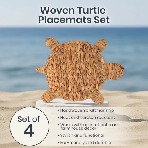 Woven Turtle Placemats Set of 4 (12.6"x17") – Water Hyacinth Placemats Indoor – Farmhouse Placemat for Dining Table – Boho Place mats – Wicker Rattan Place mats - style: Turtle 4 pack