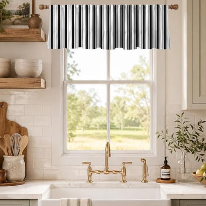Emvency Valances for Windows Line Ruffle Hem, 2 Pack Striped 52x18 Inch, - color: Black