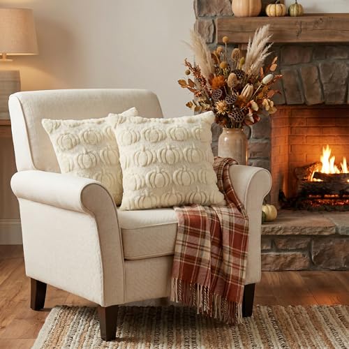 AVOIN colorlife Beige Fall Pumpkin Throw Pillow Covers 16x16 Inch - color: Beige, size: 16" x 16" (Pack of 2)