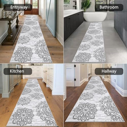 HEBE Hallway Runner Rug 2'8''x14', Washable Non Slip Kitchen Rug Runner - color: Grey, size: 2'8" x 14' (Rectangular)