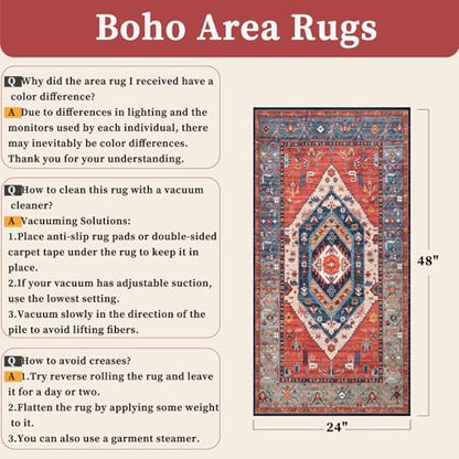 SERISSA 2x4 Washable Non Slip Boho Runner Rug for Entryway，Rust - color: Rust/Multi, size: 2' x 4' (Rectangular)