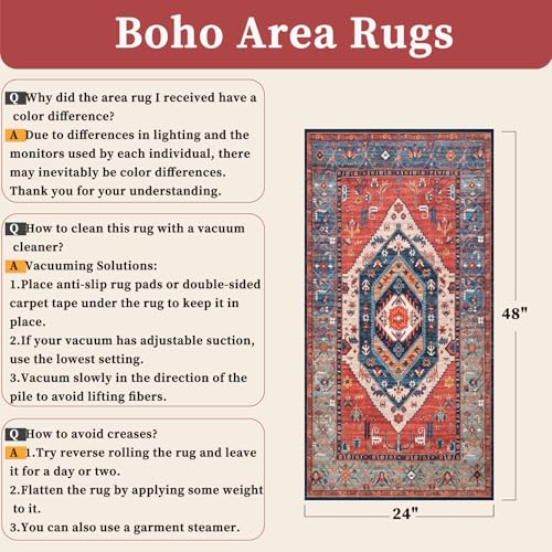 SERISSA 2x4 Washable Non Slip Boho Runner Rug for Entryway，Rust - color: Rust/Multi, size: 2' x 4' (Rectangular)