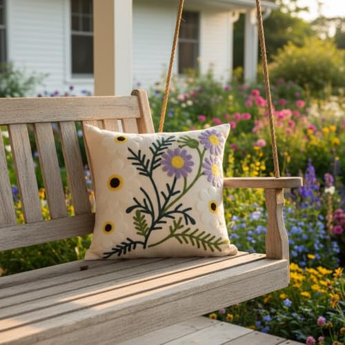 Embroidered Throw Pillow Covers 18x18 Pack of 2 Purple White Flower - color: Purple-white Flower