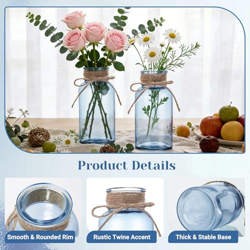 Mason Jar Glass Vases 6 Pack, Blue Flower Vase for Centerpieces - color: Blue