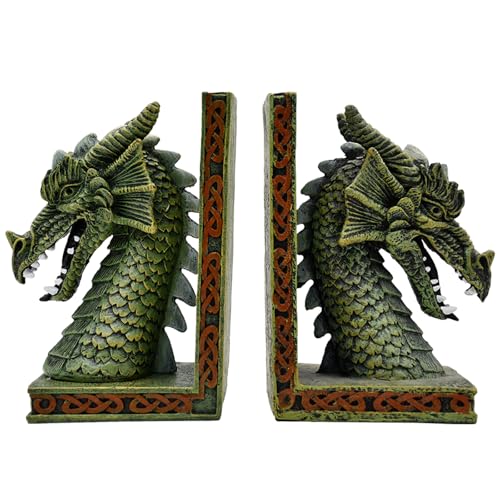 Copper Dragon Bookends for Shelves - 2 Pairs Heavy Book Ends, Objects Home Office Desk Bookshelf Decor - Unique Housewarming Gifts