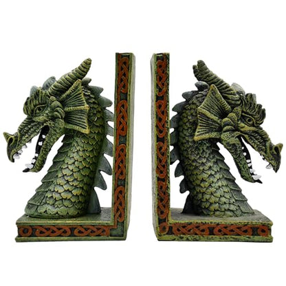 Copper Dragon Bookends for Shelves - 2 Pairs Heavy Book Ends, Objects Home Office Desk Bookshelf Decor - Unique Housewarming Gifts