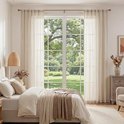 MYSKY HOME Light Brown Striped Linen Curtains for Bedroom 72 Inch 2 Pieces - color: Light Brown, size: 50"W x 72"L (Pack of 2)