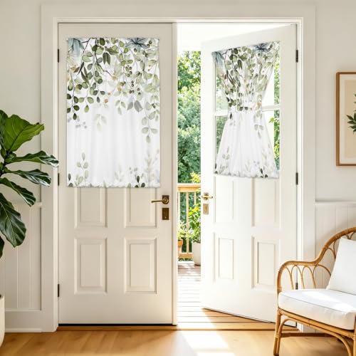 Sage Green Eucalyptus Leaves French Door Curtain 1 Panel, Privacy 26x40 in - color: Eucalyptus Leaves-green, size: 26"W x 40"L (Pack of 1)