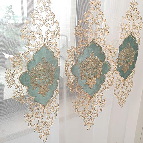 SLOW SOUL 2 Panels European Luxury Curtains Velvet Embroidered Tulle for Living Room Kitchen Bedroom Sheer Curtain with Grommet Light Green 50W X 90L inch - color: Lightgreen/Grommets, size: 50"W x 90"L (Pack of 2)