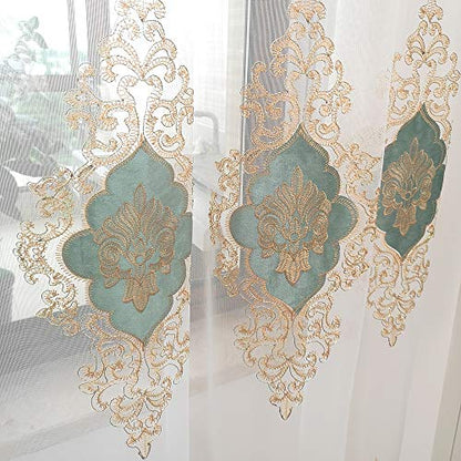 SLOW SOUL 2 Panels European Luxury Curtains Velvet Embroidered Tulle for Living Room Kitchen Bedroom Sheer Curtain with Grommet Light Green 50W X 84L inch - color: Lightgreen/Grommets, size: 50"W x 84"L (Pack of 2)