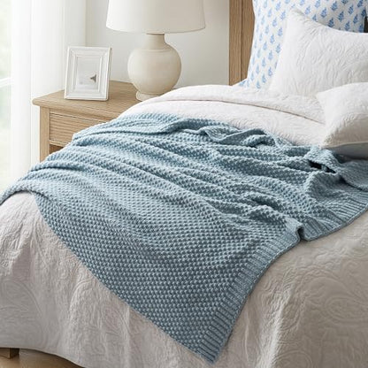 EVERGRACEHOME Chunky Chenille Knit Throw Blanket, 60 x 80, Chambray Blue - color: Chambray Blue, size: 60" X 80"