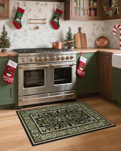 GarveeHome Christmas Rugs 2x3 Non Slip Washable Entryway Rug, Green Black - color: Green Black, size: 2' x 3' (Rectangular)