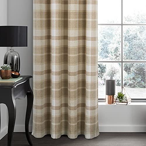 always4u Plaid Curtains for Bedroom Living Room 100% Blackout Thermal Energy Saving Woolen Look Grommet Curtains 84 Inch Length 2 Panels Beige - color: Beige, size: 45"W x 84"L (Pack of 2)