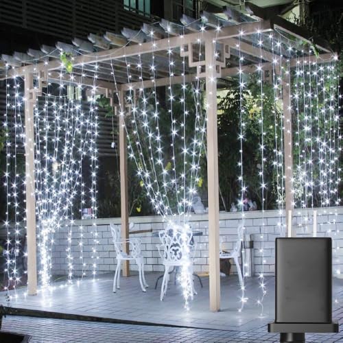Solhice LED Curtain Lights Outdoor 20ft x10ft Cool White, 600 LED String Lights Backdrop Indoor Plug in, Twinkle Lights for Outside Backyard Wedding Bedroom Décor (Not Connectable) - color: Cool White, size: 20ft x 10ft