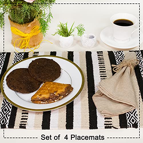CHARDIN HOME Black, Cream, White Boho Placemats (Set of 4) | Cotton Farmhouse Placemats 13x19 Inches| Machine Washable, Durable and Easy to Combine - color: Ivory-black, size: 13x19 Inch.